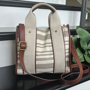 Fossil Beige and Brown Striped Tote Bag